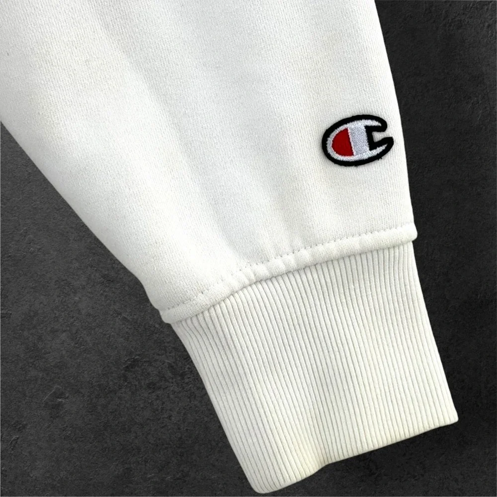 Champion Sweatshirt Mens S White Big Logo‎ Script Crewneck Fleece Pullover